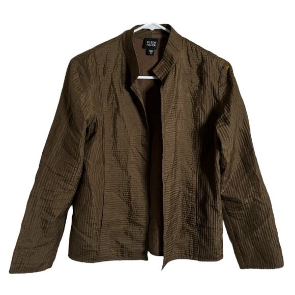 Eileen Fisher 100% Silk Open Front Textured Lightweight Jacket XS - Picture 1 of 11